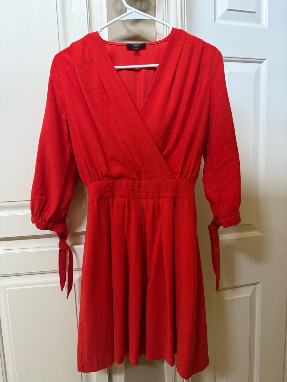 FRNCH Red V-Neck Tie-Sleeve Mini Dress
